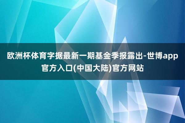 欧洲杯体育字据最新一期基金季报露出-世博app官方入口(中国大陆)官方网站